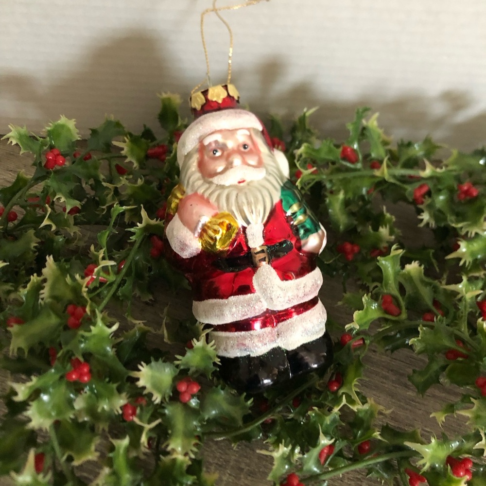 Vtg Large Blown Glass Santa Ornament